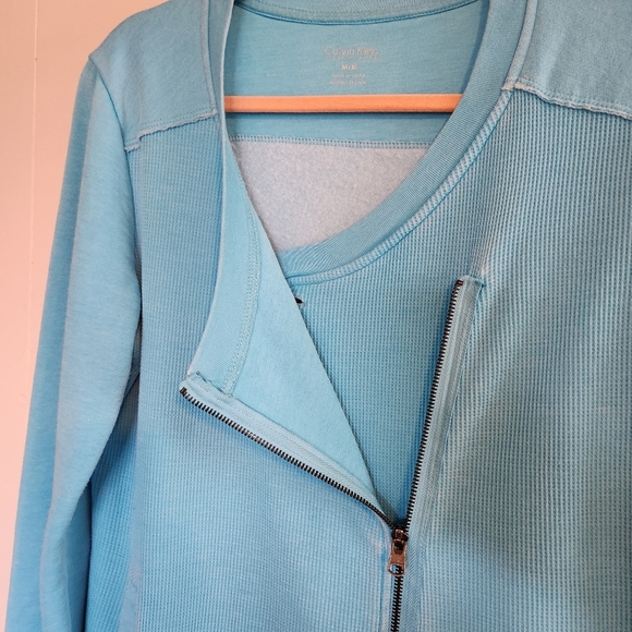 Calvin Klein Performance Turquoise Blue Moto Waffle Fleece Sweatshirt Activewear - Picture 4 of 10